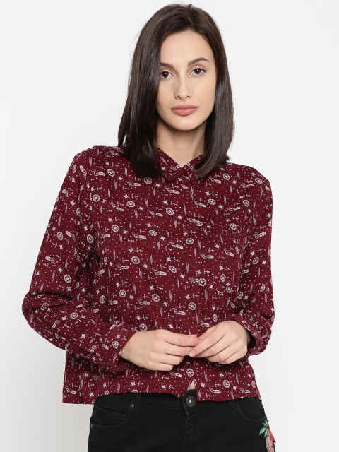 

Honey by Pantaloons Women Maroon Regular Fit Printed Casual Shirt