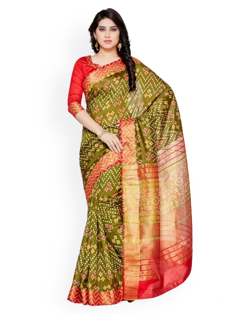 

MIMOSA Olive Green Art Silk Ikat Kanjeevaram Banarasi Printed Saree