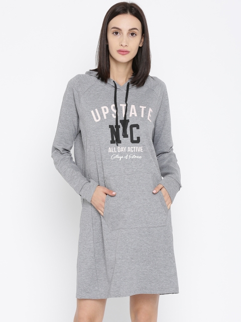 

Ajile by Pantaloons Women Grey Melange Printed Hooded Sweatshirt Dress