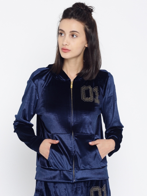 

Ajile by Pantaloons Women Navy Blue Self Design Hooded Sweatshirt