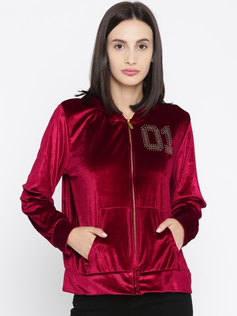 

Ajile by Pantaloons Women Maroon Solid Hooded Sweatshirt