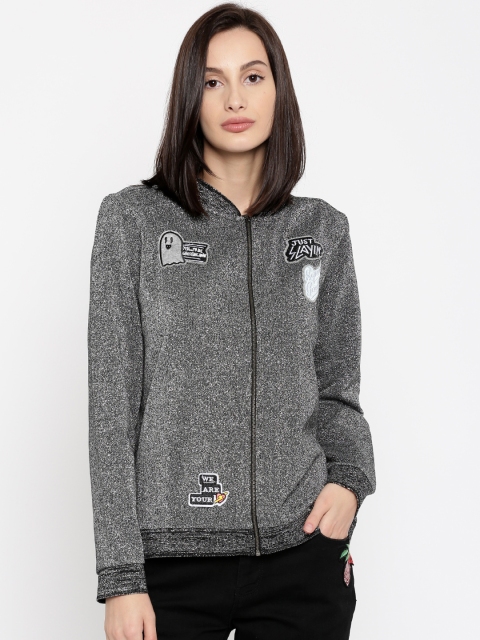 

SF JEANS by Pantaloons Women Charcoal Grey & Silver-Toned Self Design Sweatshirt