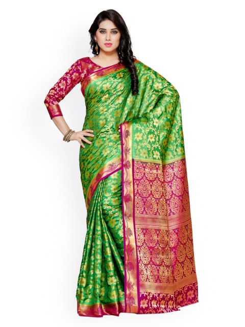 

MIMOSA Green Art Silk Woven Design Kanjeevaram Saree