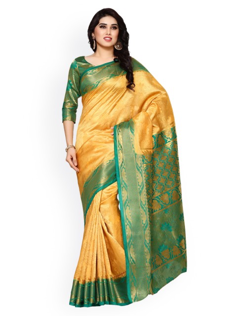 

MIMOSA Yellow & Green Art Silk Woven Design Kanjeevaram Saree