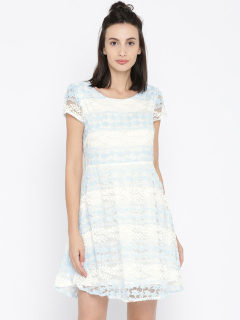 

Honey by Pantaloons Women Blue Self Design A-Line Lace Dress