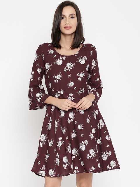 

Honey by Pantaloons Women Burgundy Printed Fit and Flare Dress