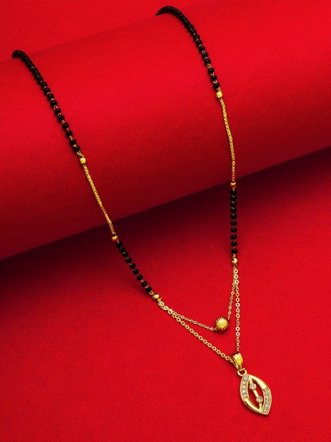 

aadita Set Of 2 Gold-Plated Black & White Stone Studded & Beaded Mangalsutra