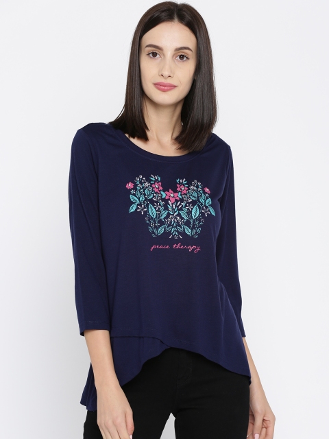

Ajile by Pantaloons Women Navy Blue Printed Top