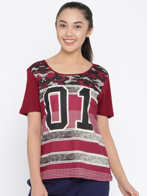

Ajile by Pantaloons Women Maroon Printed T-shirt