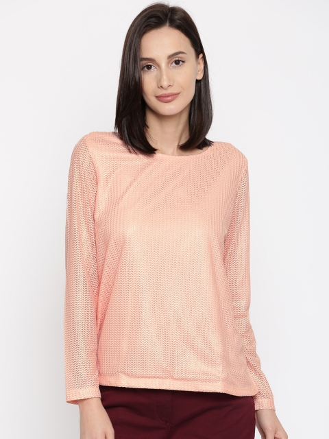 

Honey by Pantaloons Women Peach-Coloured Self Design Round Neck T-shirt