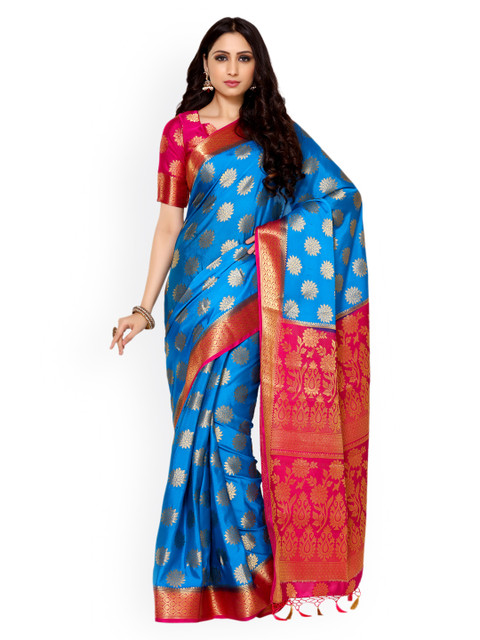 

MIMOSA Blue Art Silk Woven Design Kanjeevaram Saree