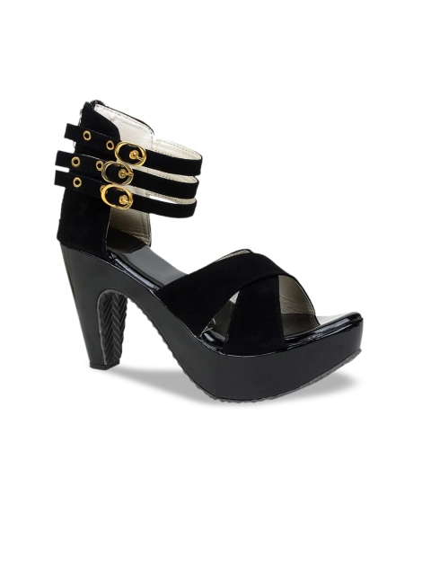 

Glitzy Galz Black Block Heels with Buckles