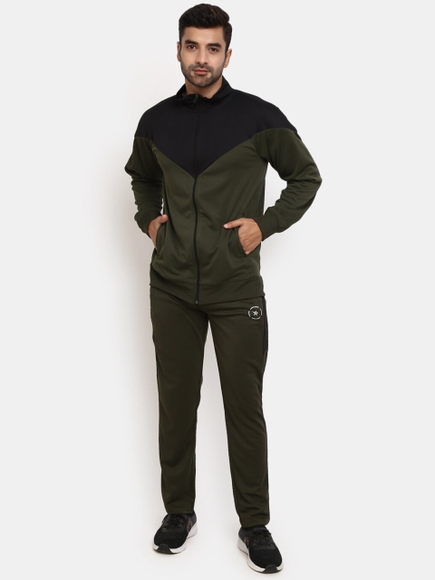 

V-Mart Men Olive Green & Black Colourblocked Tracksuits