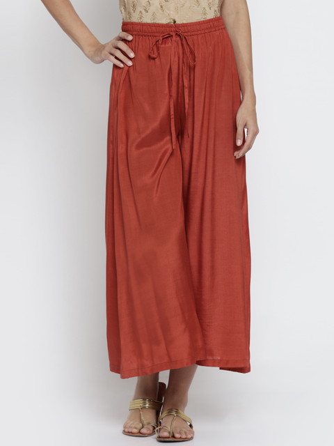 

AKKRITI BY PANTALOONS Women Rust Brown Solid Palazzos