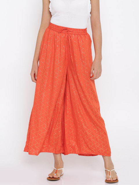 

RANGMANCH BY PANTALOONS Women Orange Printed Flared Palazzos