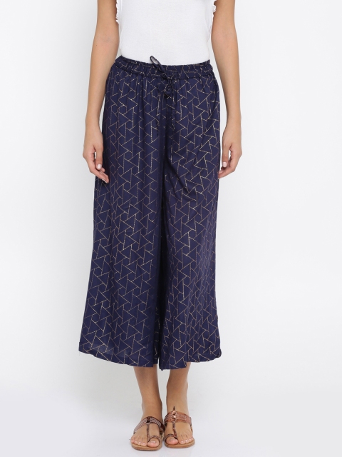 

RANGMANCH BY PANTALOONS Women Blue Printed Flared Palazzos