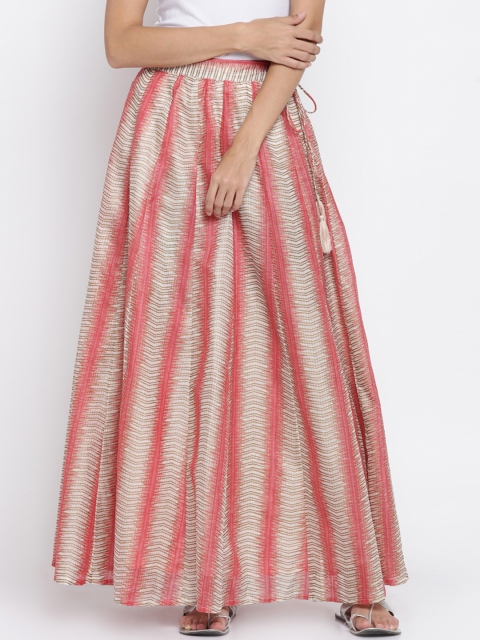 

AKKRITI BY PANTALOONS Peach-Coloured & Beige Striped Maxi Skirt