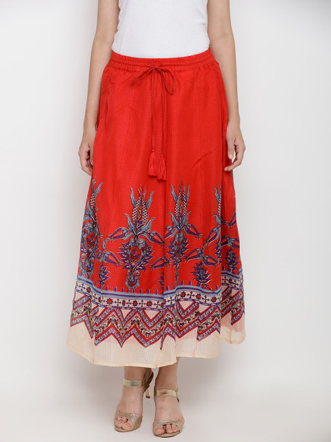 

AKKRITI BY PANTALOONS Red & Blue Printed Flared Maxi Skirt