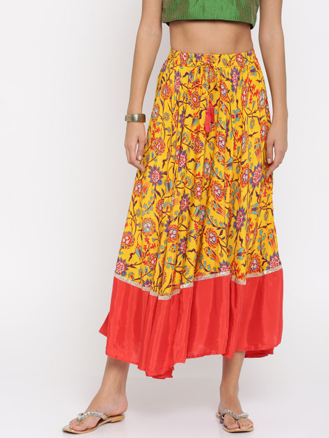 

Akkriti by Pantaloons Yellow & Red Floral Print Flared Maxi Skirt