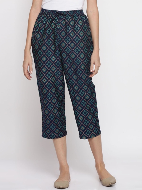 

RANGMANCH BY PANTALOONS Women Navy Blue Printed Culottes