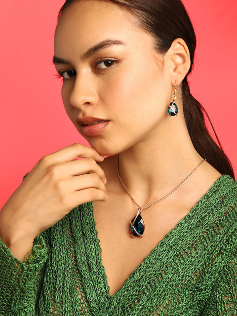

SOHI Blue Gold-Plated Stones-Studded Jewellery Set
