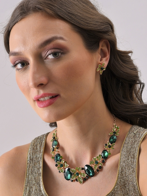 

SOHI Green Gold-Plated Artificial Stones-Studded Jewellery Set
