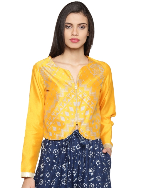 

AKKRITI BY PANTALOONS Women Yellow Printed Ethnic Jacket