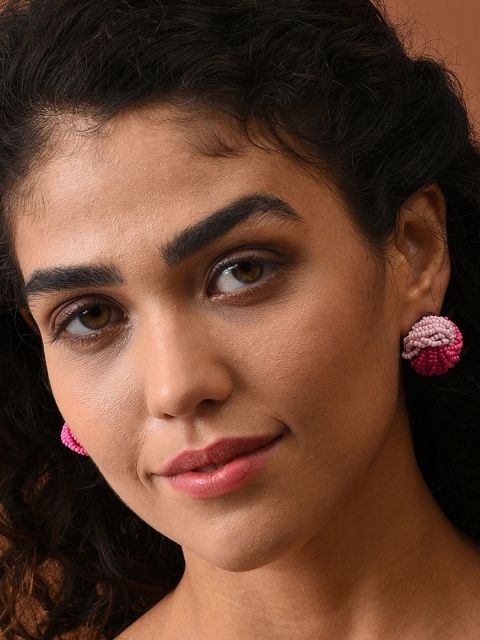 

SOHI Pink Beaded Contemporary Studs Earrings