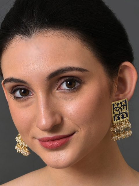 

SOHI Gold-Plated Blue Contemporary Drop Earrings