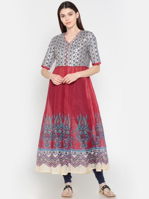 

AKKRITI BY PANTALOONS Red & Blue Printed A-Line Tunic