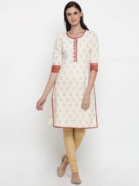 

RANGMANCH BY PANTALOONS Women Off-White Printed Straight Kurta