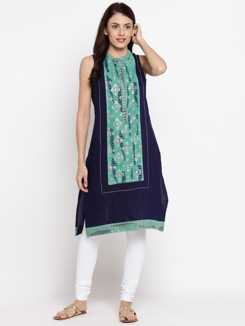 

RANGMANCH BY PANTALOONS Women Navy Printed Straight Kurta, Navy blue