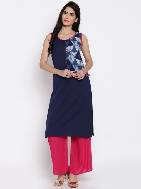 

RANGMANCH BY PANTALOONS Women Blue Solid Straight Kurta