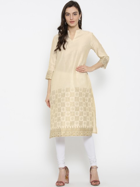 

RANGMANCH BY PANTALOONS Women Cream-Coloured Printed Straight Kurta