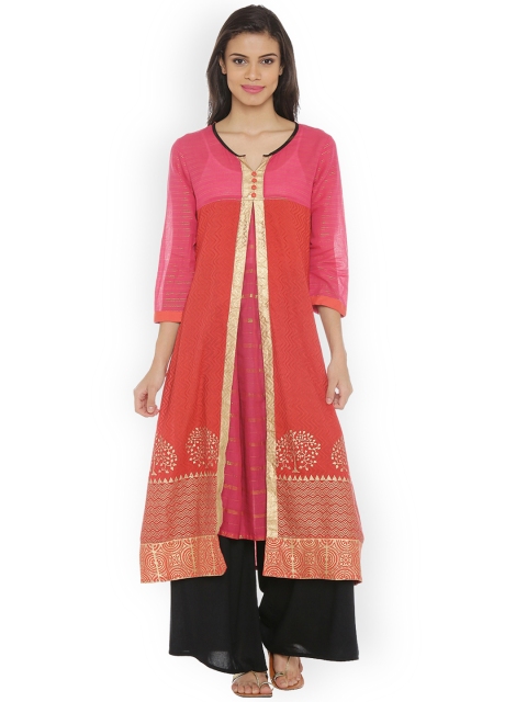 

RANGMANCH BY PANTALOONS Women Orange & Gold-Toned Printed A-Line Kurta