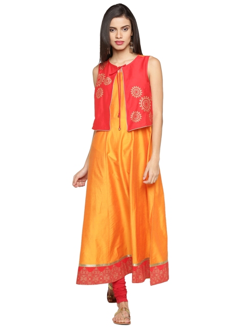 

RANGMANCH BY PANTALOONS Women Yellow & Orange Solid A-Line Kurta