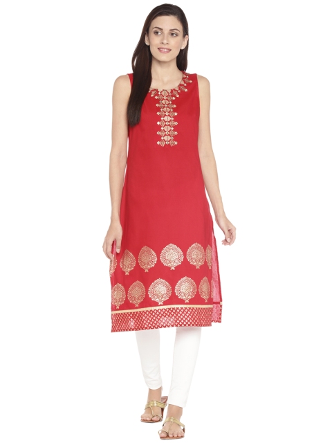 

RANGMANCH BY PANTALOONS Women Red Printed Straight Kurta