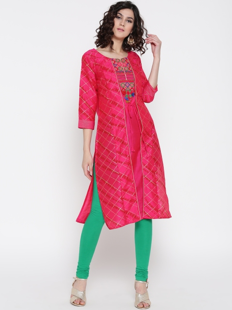 

RANGMANCH BY PANTALOONS Women Pink Checked A-Line Kurta
