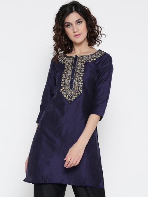 

RANGMANCH BY PANTALOONS Women Navy Embroidered Straight Kurta, Navy blue