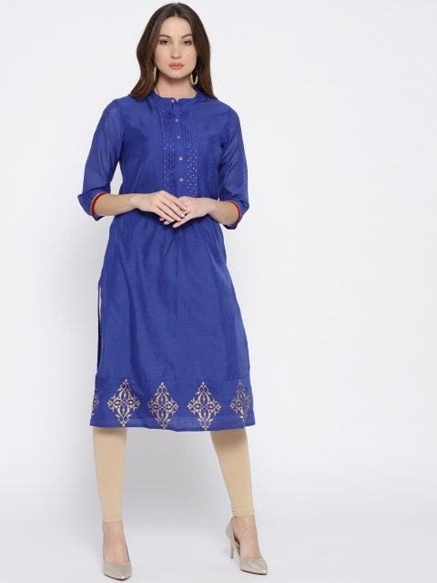 

RANGMANCH BY PANTALOONS Women Blue Solid A-Line Kurta