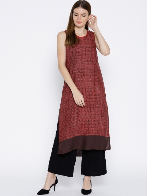 

RANGMANCH BY PANTALOONS Women Brown & Red Printed A-Line Kurta