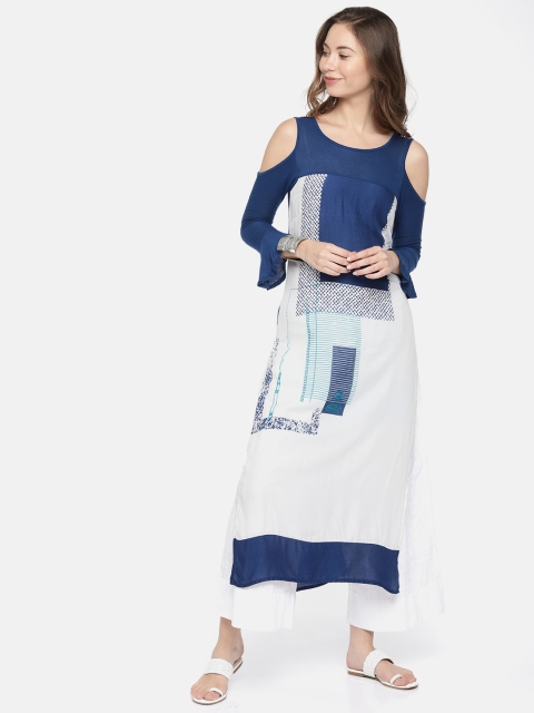 

RANGMANCH BY PANTALOONS Women Off-White & Blue Printed Straight Kurta