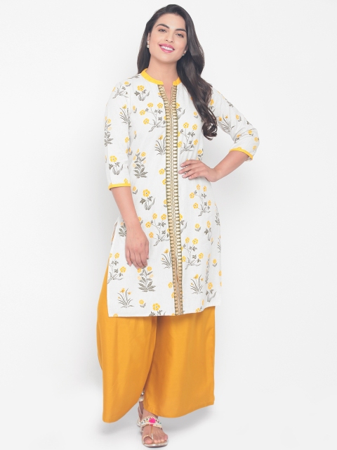 

RANGMANCH BY PANTALOONS Women Off-White & Olive Green Printed Straight Kurta