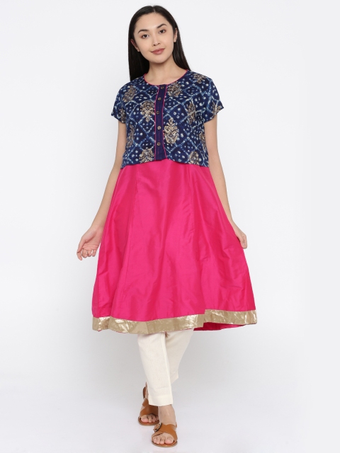 

RANGMANCH BY PANTALOONS Women Blue & Magenta Dyed Layered A-Line Kurta