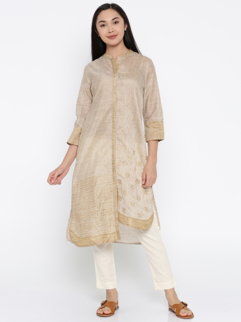 

RANGMANCH BY PANTALOONS Women Beige Woven Design Straight Kurta