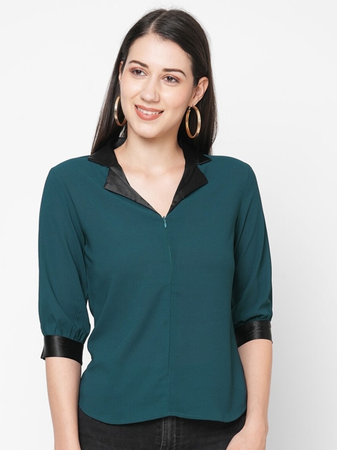 

MISH Green Georgette Shirt Style Top