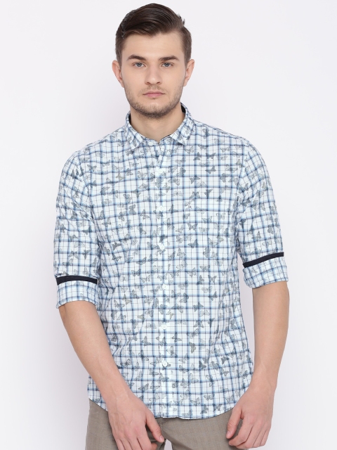 

John Miller Hangout Men White & Blue Slim Fit Printed Casual Shirt