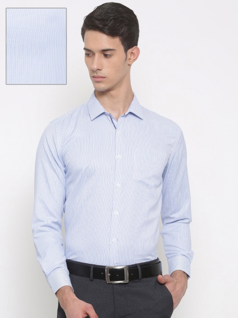 

John Miller Men Blue & White Slim Fit Striped Formal Shirt