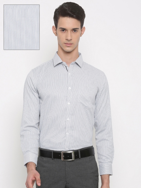 

John Miller Men White & Grey Slim Fit Striped Formal Shirt