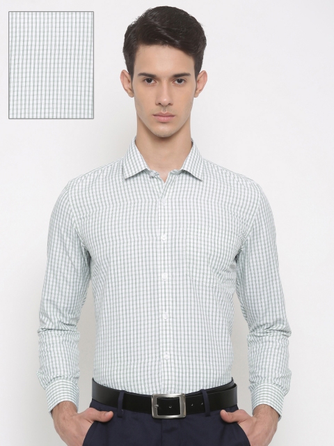 

John Miller Men White & Green Slim Fit Checked Formal Shirt